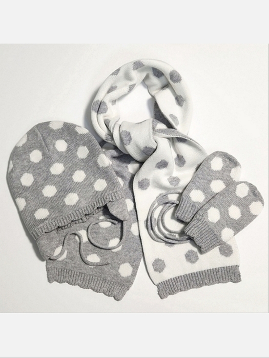 Jacadi Other - Jacadi Grey/White Polkadot Hat (6M), Scarf (TU), & Mitten (T1) Set ~ EUC